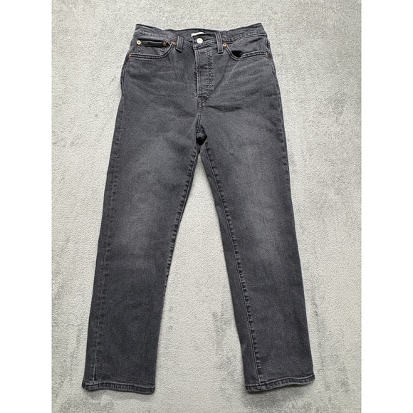 Levis Wedgie Straight Jeans Womens 30 Black High Rise Stretch Denim‎ Button Fly - Picture 1 of 10